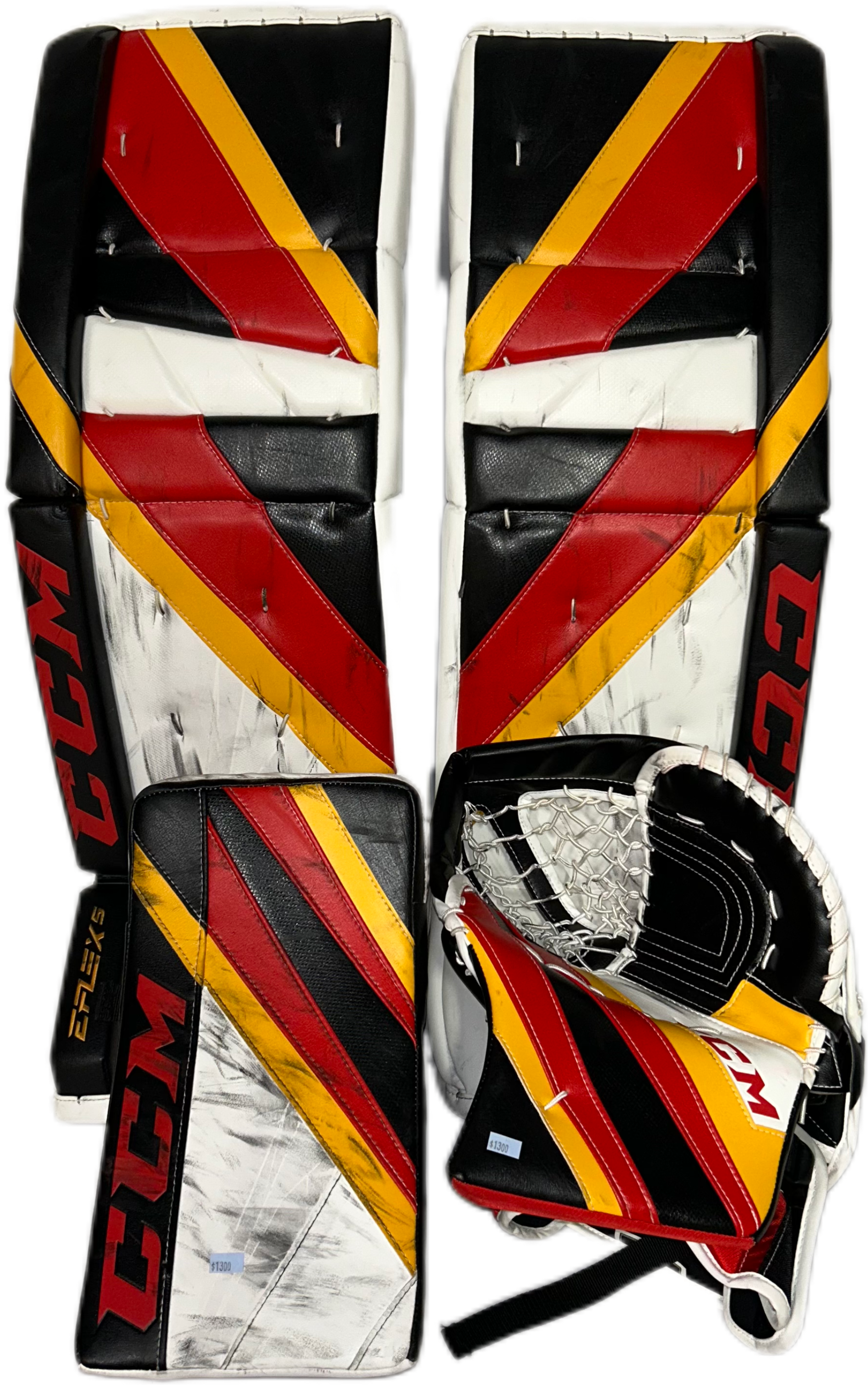 CCM Extreme Flex 5 - Ensemble complet de gardien de but Pro Stock d'occasion (blanc/noir/rouge/jaune)